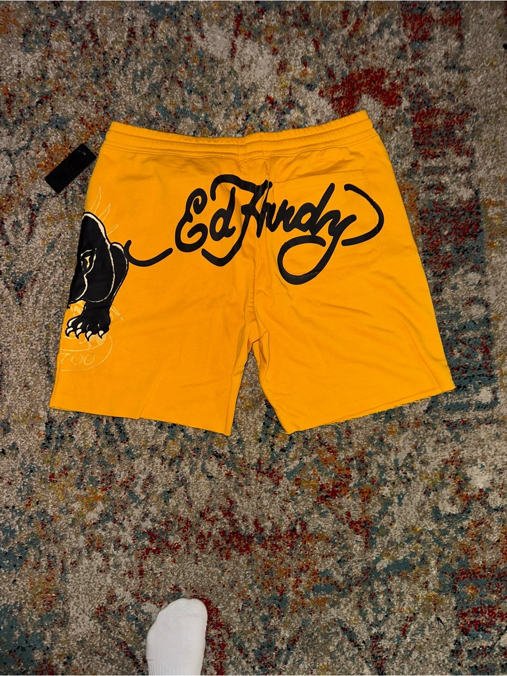 Ed Hardy Bright Yellow Shorts with Black Script & Panther